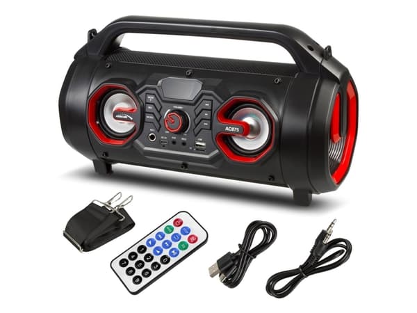 Audiocore AC875 Bazooka bärbar Bluetooth-högtalare Boombox 30W (20W + 5Wx2) IPX4 stänkskyddad / radio / microSD / Aux-In / USB / belysning / mikrofon