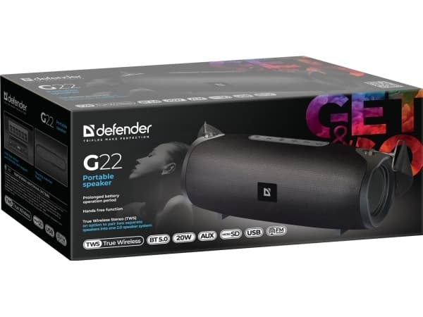 Defender G22, 2.0 kanaler, 20 W, 40 - 20000 hz, 90 dB, Kabel & Trådlös, Bärbar stereohögtalare