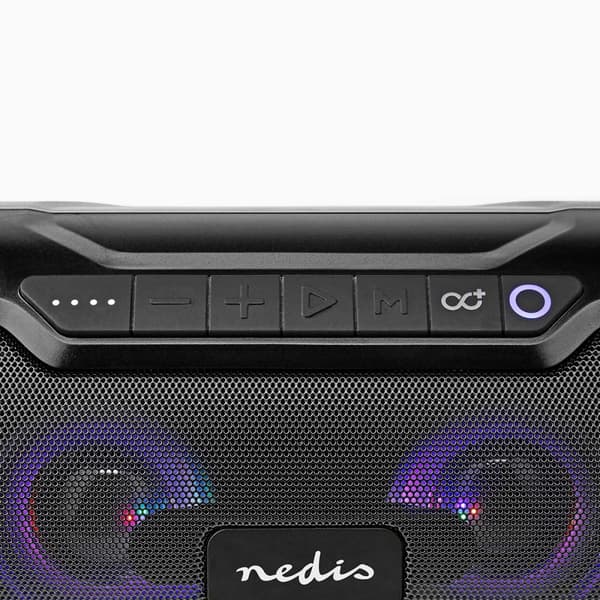 Nedis Bluetooth® Party Boombox | 6 timmar | 2.0 | 120 W | Uppspelning av media: AUX / Micro SD / USB | IPX5 | Synkroniseringsbar | Bärhandtag | Festlj