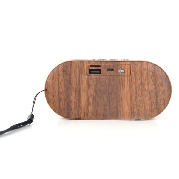 Pieni kannettava Bluetooth-kaiutin tummasta puusta