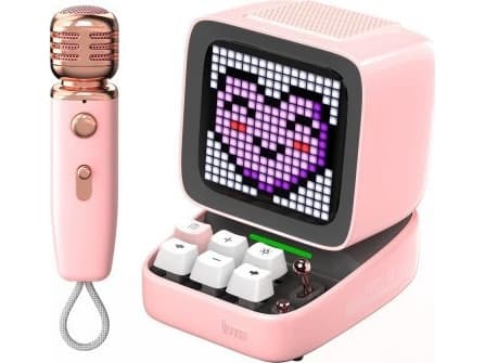 Divoom Ditoo-Mic Mini, 15 W, Langaton, Kannettava monokaiutin, Vaaleanpunainen, Matkapuhelin / älypuhelin, MicroSD (TransFlash)