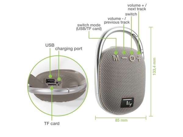 Techly ICASBL321GR, 4,5 cm, 5 W, 120 - 20000 hz, 4 O, 90 dB, Kabel & Trådlös