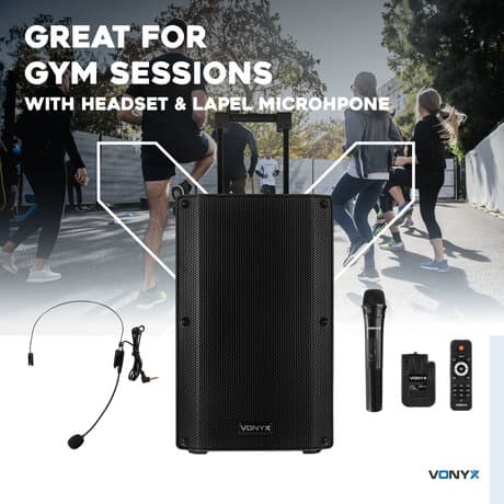 Vonyx VSA700-BP bärbar högtalare 15" m. Bluetooth och trådlös mikrofon + headset - 1000W Peak effekt