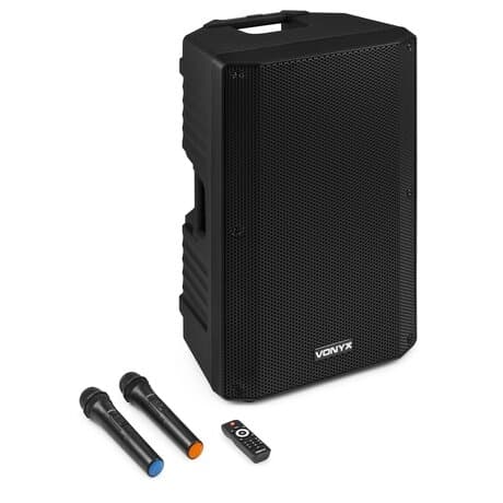 Vonyx VSA700 ABS 15" mobil högtalare med Bluetooth och 2 x trådlösa handmikrofoner