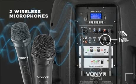 Vonyx Verve38 högtalare med Bluetooth och trådlösa mikrofoner - 800W Peak Effekt