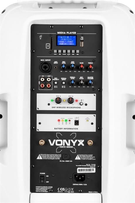 Vonyx Verve mobilt ljudsystem med Bluetooth och trådlösa mikrofoner - 1000W Peak Effekt/400W RMS- Vit