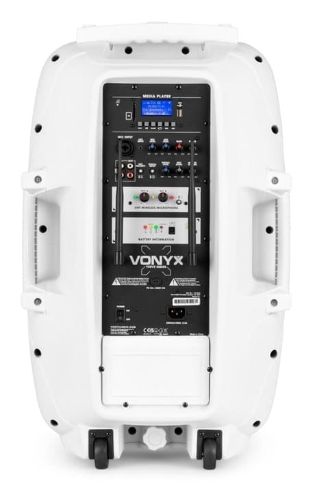 Vonyx Verve mobilt ljudsystem med Bluetooth och trådlösa mikrofoner - 1000W Peak Effekt/400W RMS- Vit