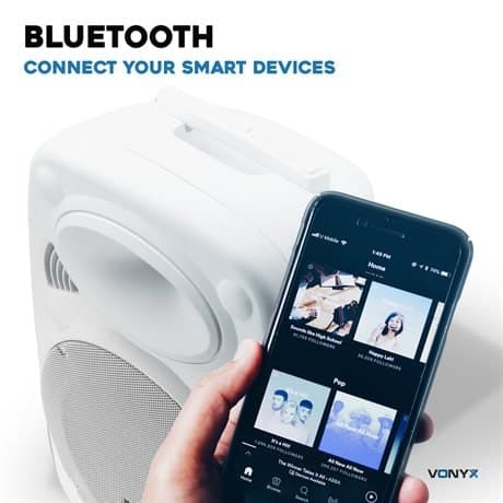 Vonyx Verve mobilt ljudsystem med Bluetooth och trådlösa mikrofoner - 1000W Peak Effekt/400W RMS- Vit