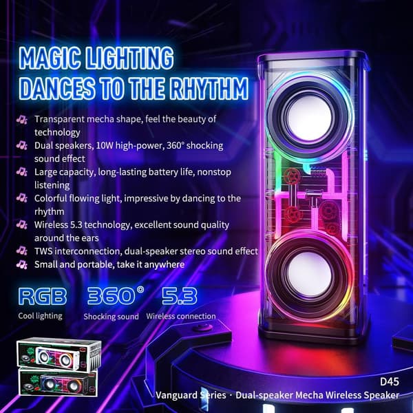 Bluetooth 5.3 Dual Horn RGB Light Trådlös subwoofer Högtalare