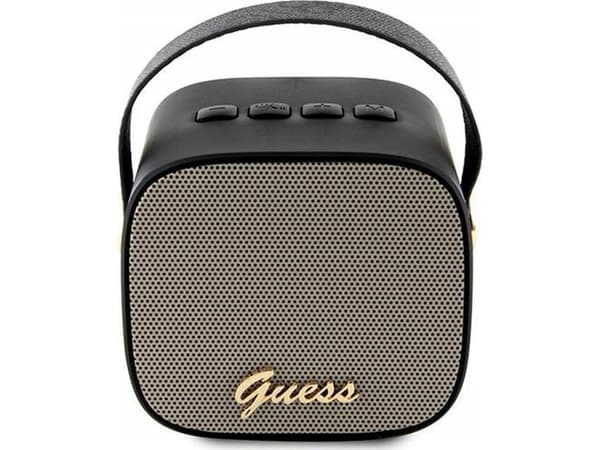 Guess Bluetooth-høyttaler GUWSB2P4SMK-høyttaler Mini svart/svart 4G lærskriptlogo med stropp