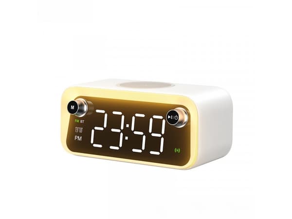 WEKOME Beluga D6 Dream - Multifunksjonell trådløs høyttaler / FM-radio med 15W MagSafe induktiv ladefunksjon (hvit)