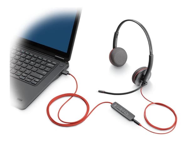 Poly Blackwire 3225 - Blackwire 3200 Series - kuulokkeet - on-ear - langallinen - aktiivinen melunvaimennus - 3,5 mm:n liitin, USB-C - musta - sertif