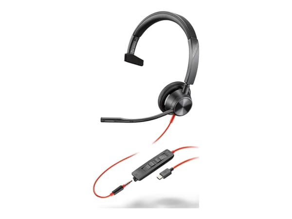 Poly Blackwire 3315 - Blackwire 3300 series - headset - på örat - kabelansluten - 3,5 mm kontakt, USB-C - svart - UC-certifierad, Certifierad för Mic