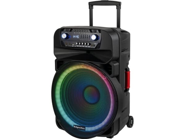 Kruger &amp; Matz aktiivikaiutin (2 langatonta mikrofonia UHF, SD, Bluetooth, FM, USB, LED) 60 watin teholla