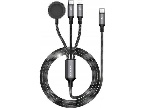 AWEI cable W23 3in1 usb-c/lightning/watch100W/10W/2.5W black