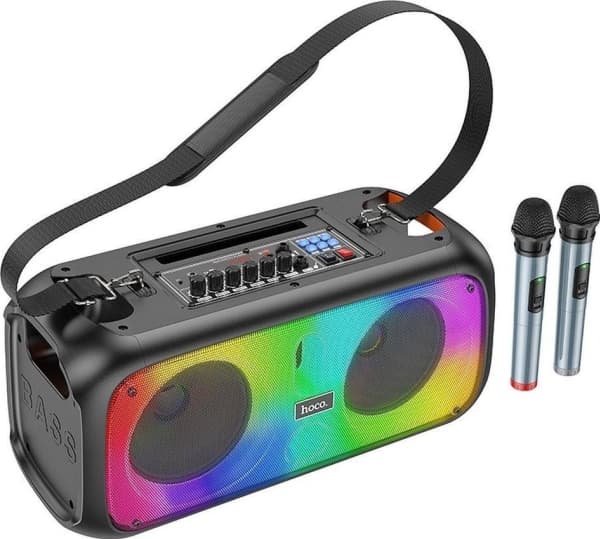 HOCO trådlös högtalare bluetooth + 2 x trådlösa mikrofoner BS54 svart