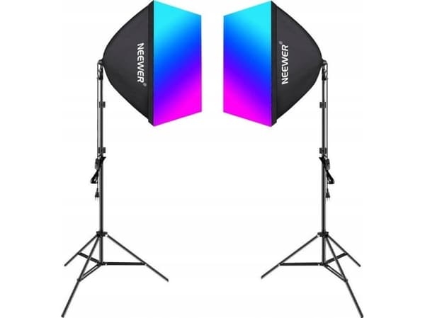 Neewer NK800 studio set two softboxes + RGB 24W 2700-6500K bulbs + tripods + gates