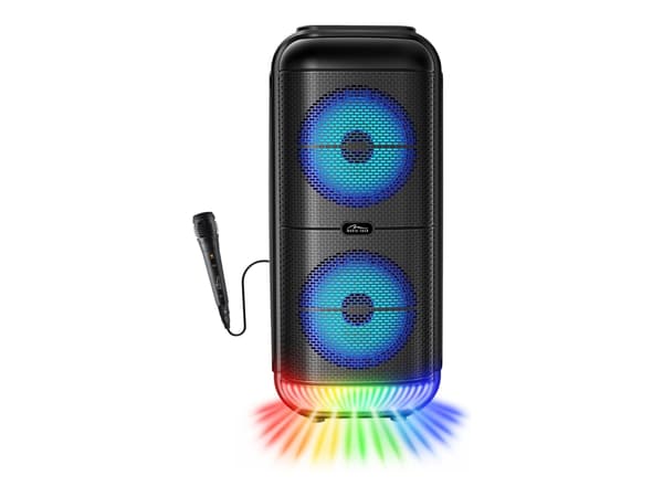 Media-Tech POWER AUDIO TWS - Kannettava Bluetooth 5.3 -kaiutin levyn taustavalolla. KARAOKE, FM-radio, MP3, 50W RMS / 900W PMPO, litiumioniakku. Mikr