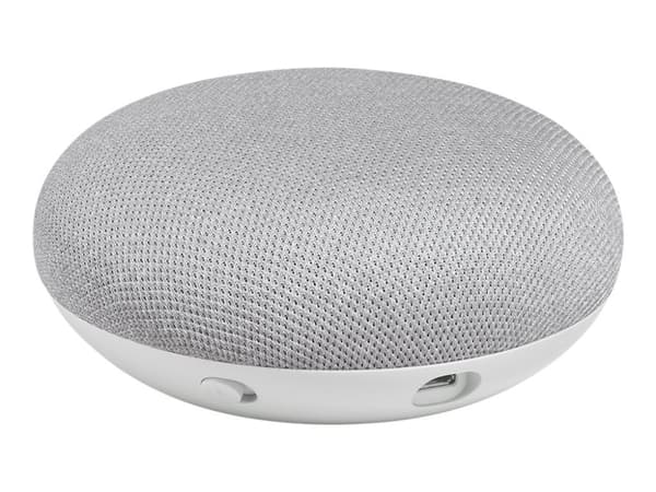 Google Home Mini, Google Assistant, Pyöreä, Valkoinen, Kangas, Muovi, Silikoni, Chromecast, Chromecast Audio, Android 5.0, Android 5.1, Android 6.0,