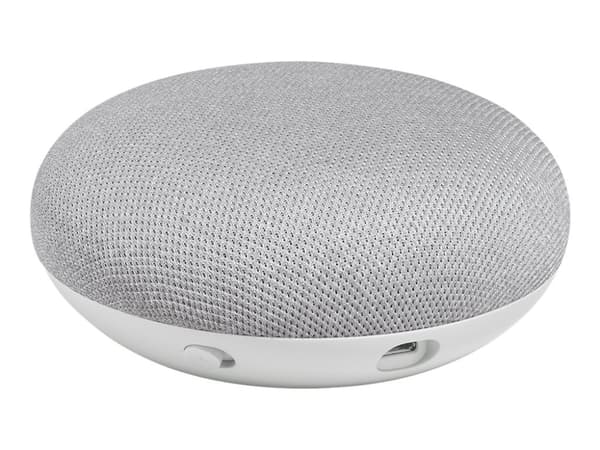 Google Home Mini, Google Assistant, Pyöreä, Valkoinen, Kangas, Muovi, Silikoni, Chromecast, Chromecast Audio, Android 5.0, Android 5.1, Android 6.0,