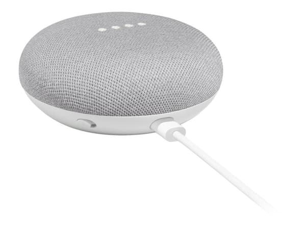 Google Home Mini, Google Assistant, Pyöreä, Valkoinen, Kangas, Muovi, Silikoni, Chromecast, Chromecast Audio, Android 5.0, Android 5.1, Android 6.0,