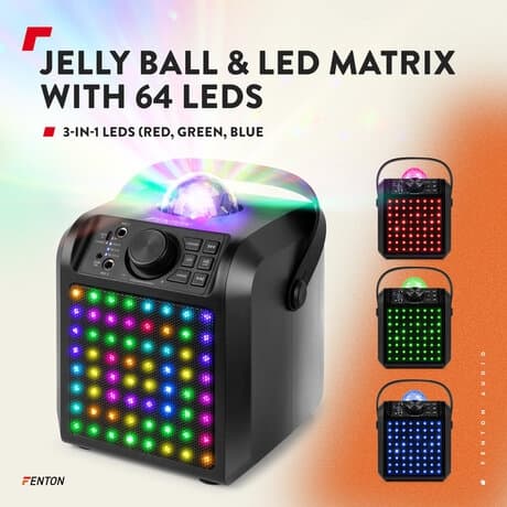 Fenton KAR55B karaoke, 2 mikrofoner - Karaoke högtalare med Bluetooth och Jelly Ball - Svart