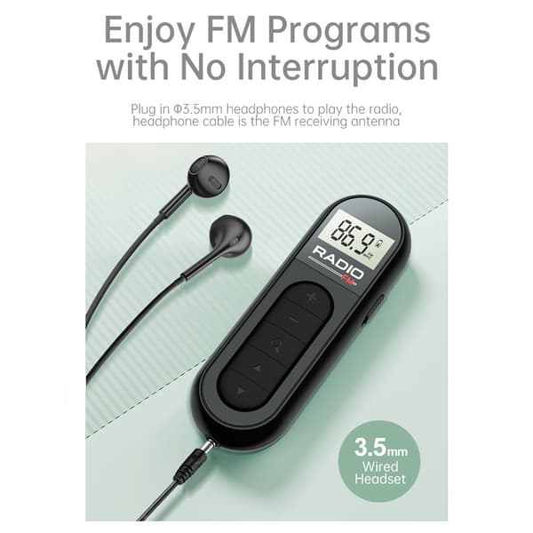 RADIO MI03 Pocket FM radio med klip til sport/løb/møder