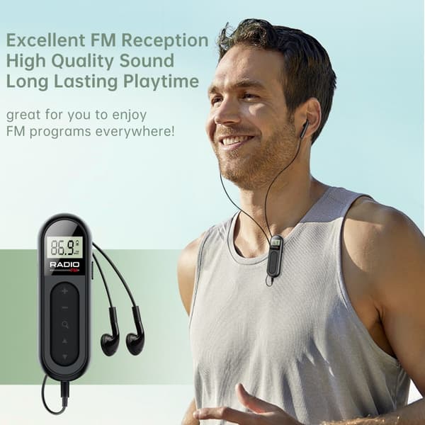 RADIO MI03 Pocket FM radio med klip til sport/løb/møder