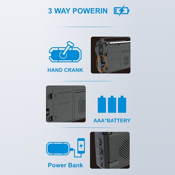 Emergency AM FM-radio Bluetooth Afspiller Håndsvinggenerator PowerBank