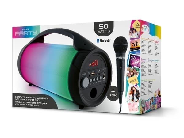 Bigben Interactive PARTYBTLITE, 50 W, Langallinen & langaton, Micro-USB, USB A-tyyppi, Musta, Rotaatio, Universaali musta
