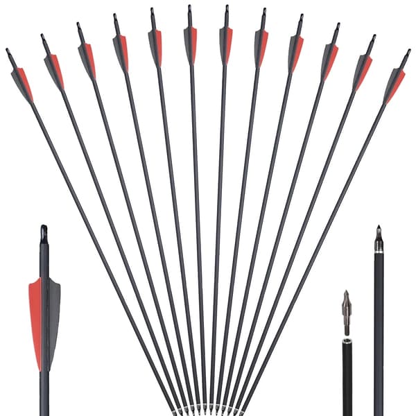 Kulfiberpile, 315 tommer længde, ID 62mm, 12 stk rød sort