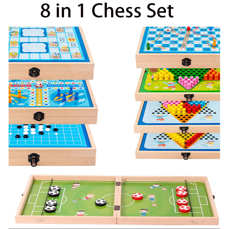 Flying Chess Dam Fem-i-en-række Dyre Dam Børneskak Legetøj - 8 i 1 skakspil 