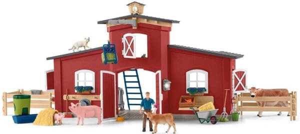 Schleich Farm World 42606 - Stort fjøs med dyr og tilbehør