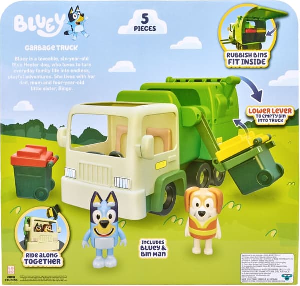 BLUEY sopbil och karaktärer