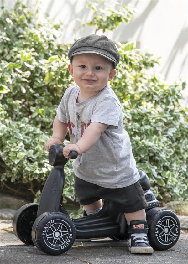 Plasto Sitt spark Scooter med tysta hjul, svart, sitthöjd 22 cm, längd 50cm i box