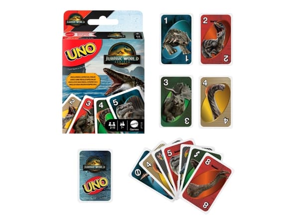 Games UNO Jurassic World Rebirth, Kortspel, Kasta kort, 7 År