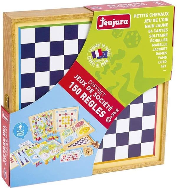 JEUJURA Classic Games Box - 150 regler - Träbönder
