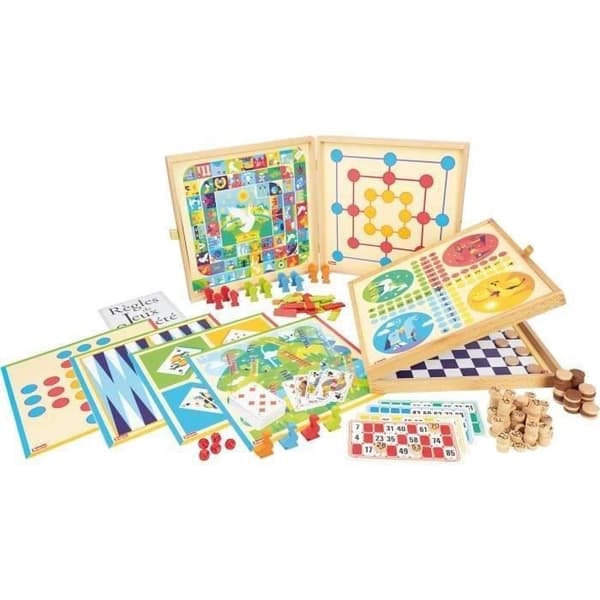 JEUJURA Classic Games Box - 150 regler - Träbönder