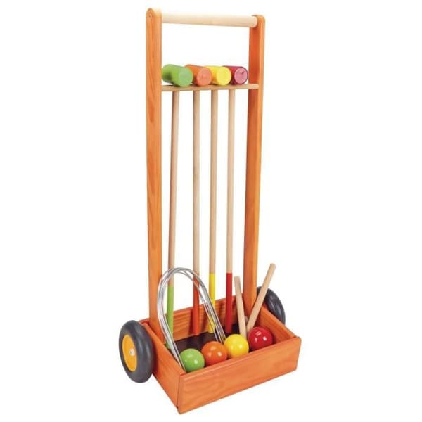 JEUJURA Träkroketspel - 4 spelare - Trävagn