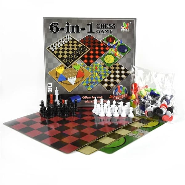 6-i-1 Resespel / Sällskapsspel - Schack / Backgammon / Fia m.m.