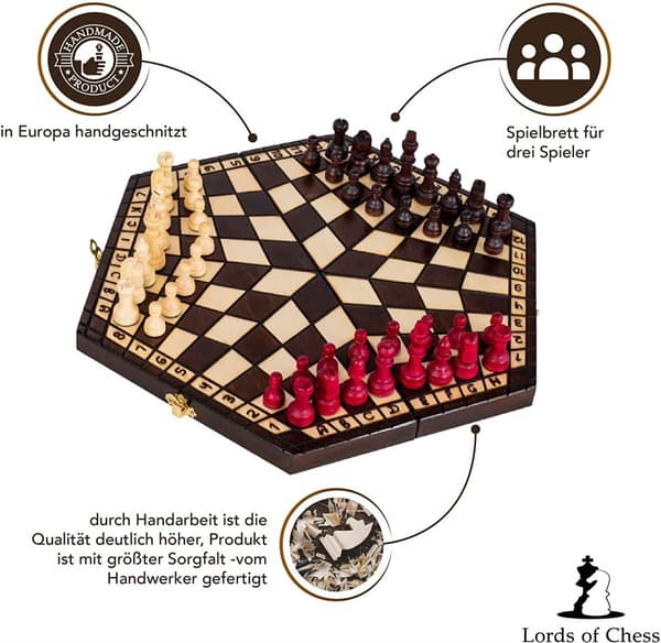 Skakspil 3 personer skak træ skakbræt - skakbræt sæt af 3 ...