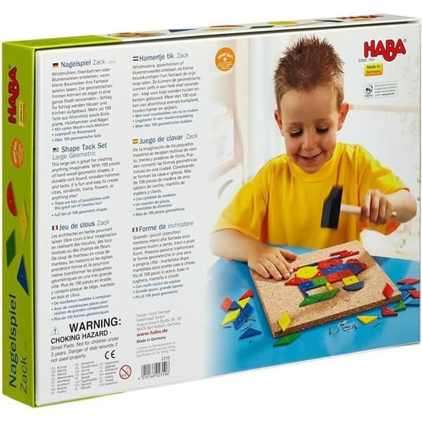 Hammar- och spikspel - HABA - Formar att spika - Set med 100 delar - För barn från 3 år och uppåt
