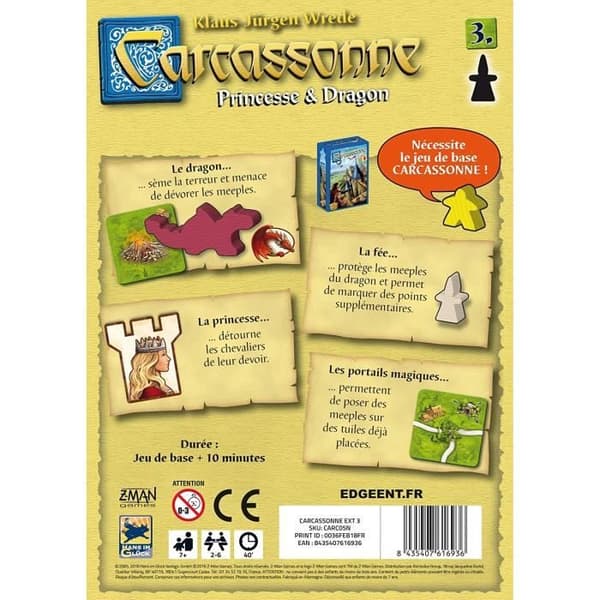 Z-Man-spel | Carcassonne - Expansion 3 Princess &amp; Dragon | Brädspel | Från 7 år | 2 till 6 spelare | 40 minuter