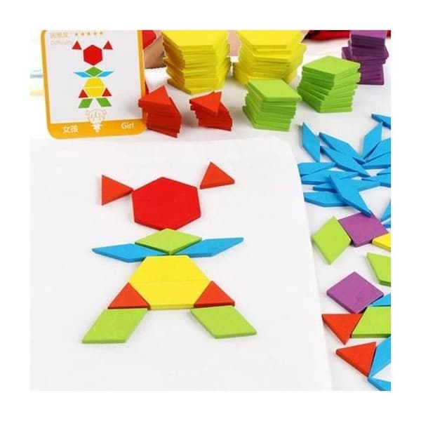 Geometriska former av träspel - Montessori - Reproduktion av bilder - 155 bitar - 24 kort - Trä
