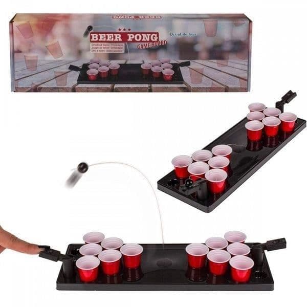 Dricksspel - Mini Beer Pong - Bräda, 2 katapulter, 12 plastglas - Inomhus
