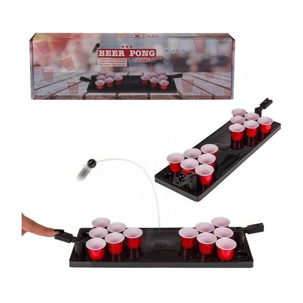 Dricksspel - Mini Beer Pong - Bräda, 2 katapulter, 12 plastglas - Inomhus
