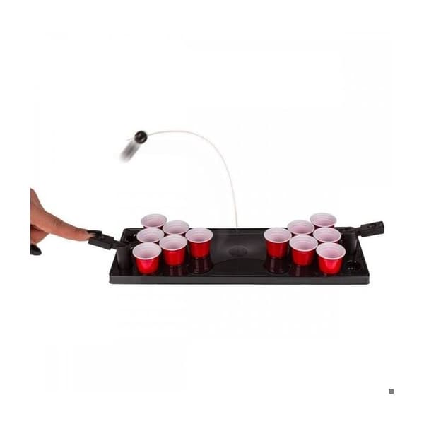 Dricksspel - Mini Beer Pong - Bräda, 2 katapulter, 12 plastglas - Inomhus
