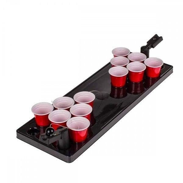 Dricksspel - Mini Beer Pong - Bräda, 2 katapulter, 12 plastglas - Inomhus