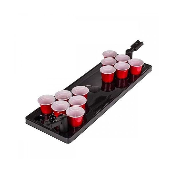 Dricksspel - Mini Beer Pong - Bräda, 2 katapulter, 12 plastglas - Inomhus