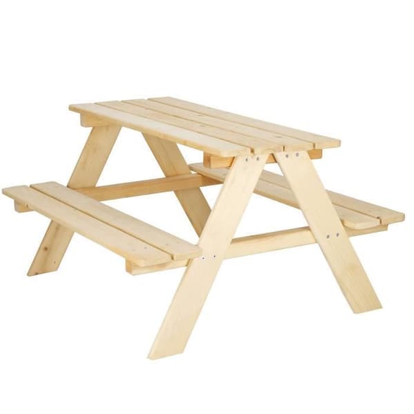 SPRINGOS® picknickbord för barn - Massivt trä - 90 x 79 x 50 cm - Vit - Naturligt - Barn